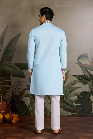 Premium Sky Blue Embroidered Mens Kurta for Celebrations Clothsvilla