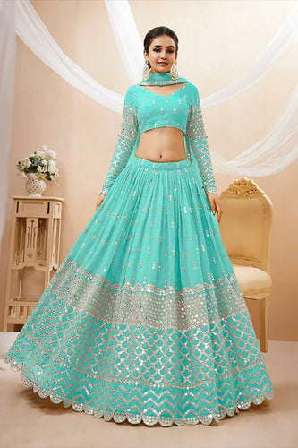 Sky Blue Georgette Embroidered Wedding Lehenga Choli Clothsvilla