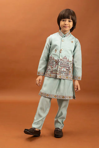 Wedding Sky Blue Koti Kurta Set for Kids 6-12 Yrs Clothsvilla