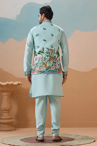 Stylish Sky Color Mens Koti Kurta Set Collection Clothsvilla