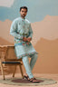 Stylish Sky Color Mens Koti Kurta Set Collection Clothsvilla