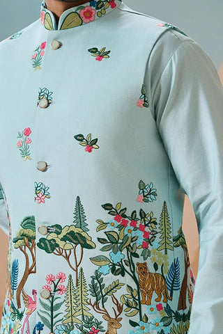 Stylish Sky Color Mens Koti Kurta Set Collection Clothsvilla