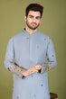 Load image into Gallery viewer, Sky Color Thread with Embroidered Cotton Gents Kurta Clothsvilla