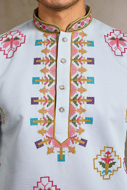 Elegant Look Indian Festive Sky Blue Kurta for Men Clothsvilla