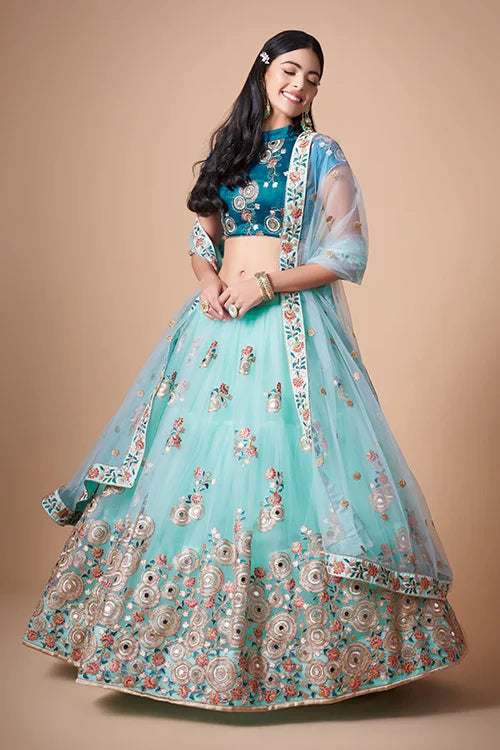 Sky Blue Ethereal Mirror Work Lehenga Choli For Timeless Charm Clothsvilla Main image