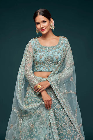Ocean Aqua Wedding Lehenga Choli – Soft Net Perfection Clothsvilla