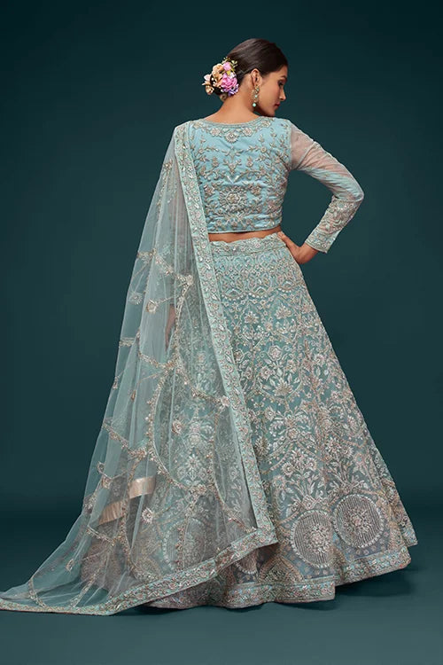 Ocean Aqua Wedding Lehenga Choli – Soft Net Perfection Clothsvilla