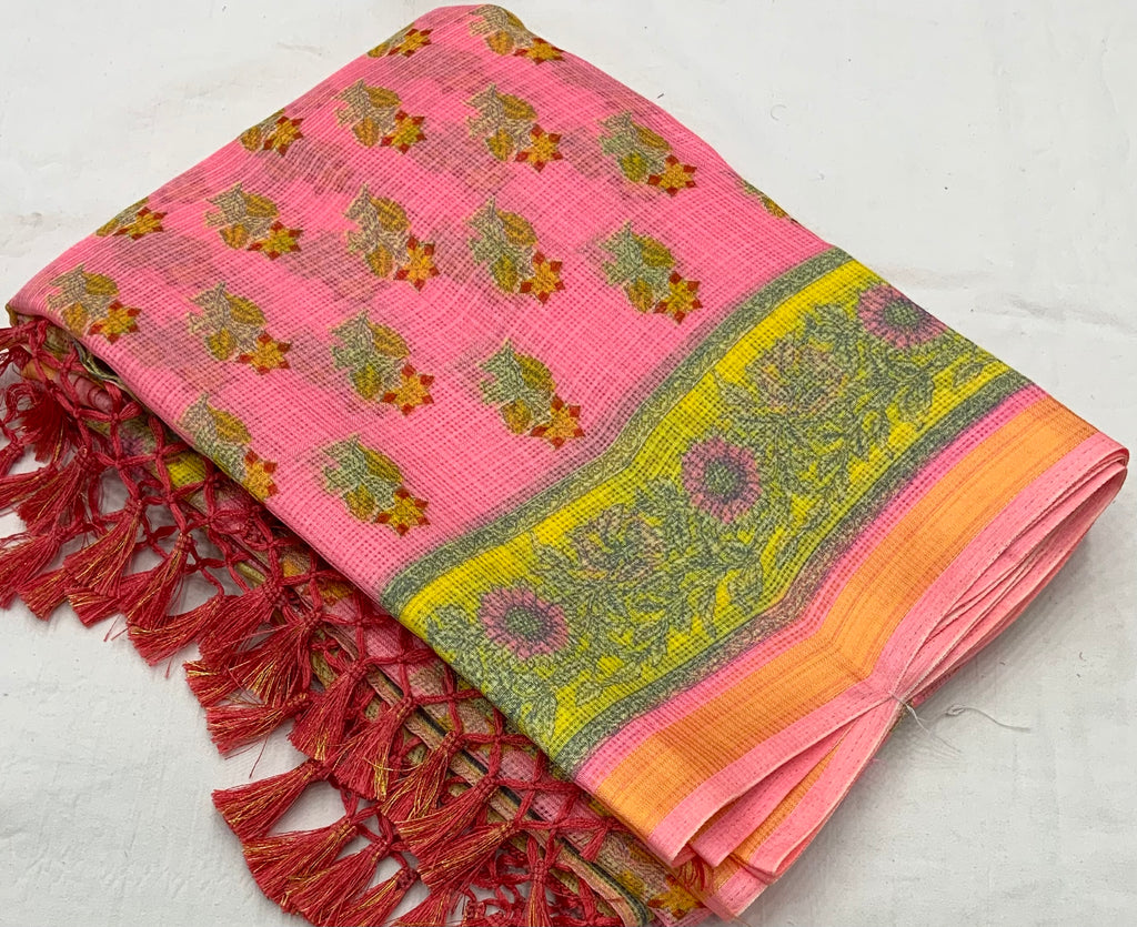 Sophisticated Women's Kota Silk Saree: Opulently Soft, Intricately Printed, and Adorned with a Weaving Pattu Border ClothsVilla
