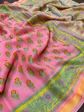Sophisticated Women's Kota Silk Saree: Opulently Soft, Intricately Printed, and Adorned with a Weaving Pattu Border ClothsVilla