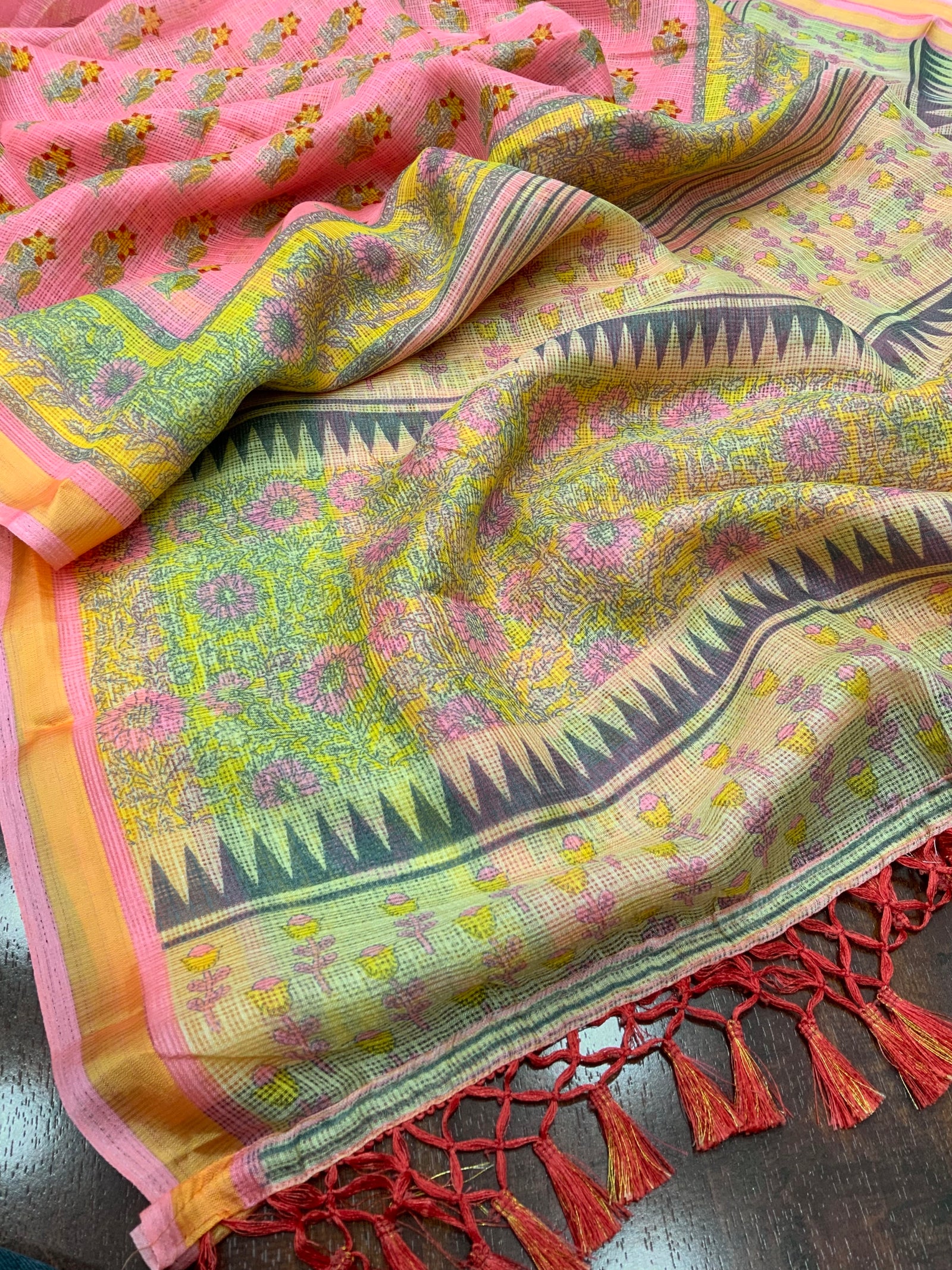 Sophisticated Women's Kota Silk Saree: Opulently Soft, Intricately Printed, and Adorned with a Weaving Pattu Border ClothsVilla