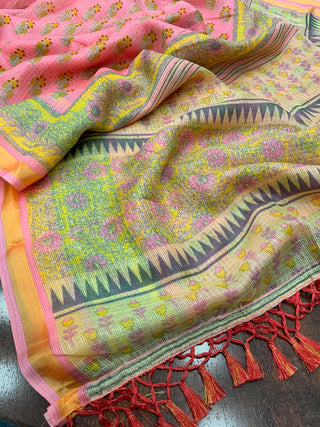 Sophisticated Women's Kota Silk Saree: Opulently Soft, Intricately Printed, and Adorned with a Weaving Pattu Border ClothsVilla