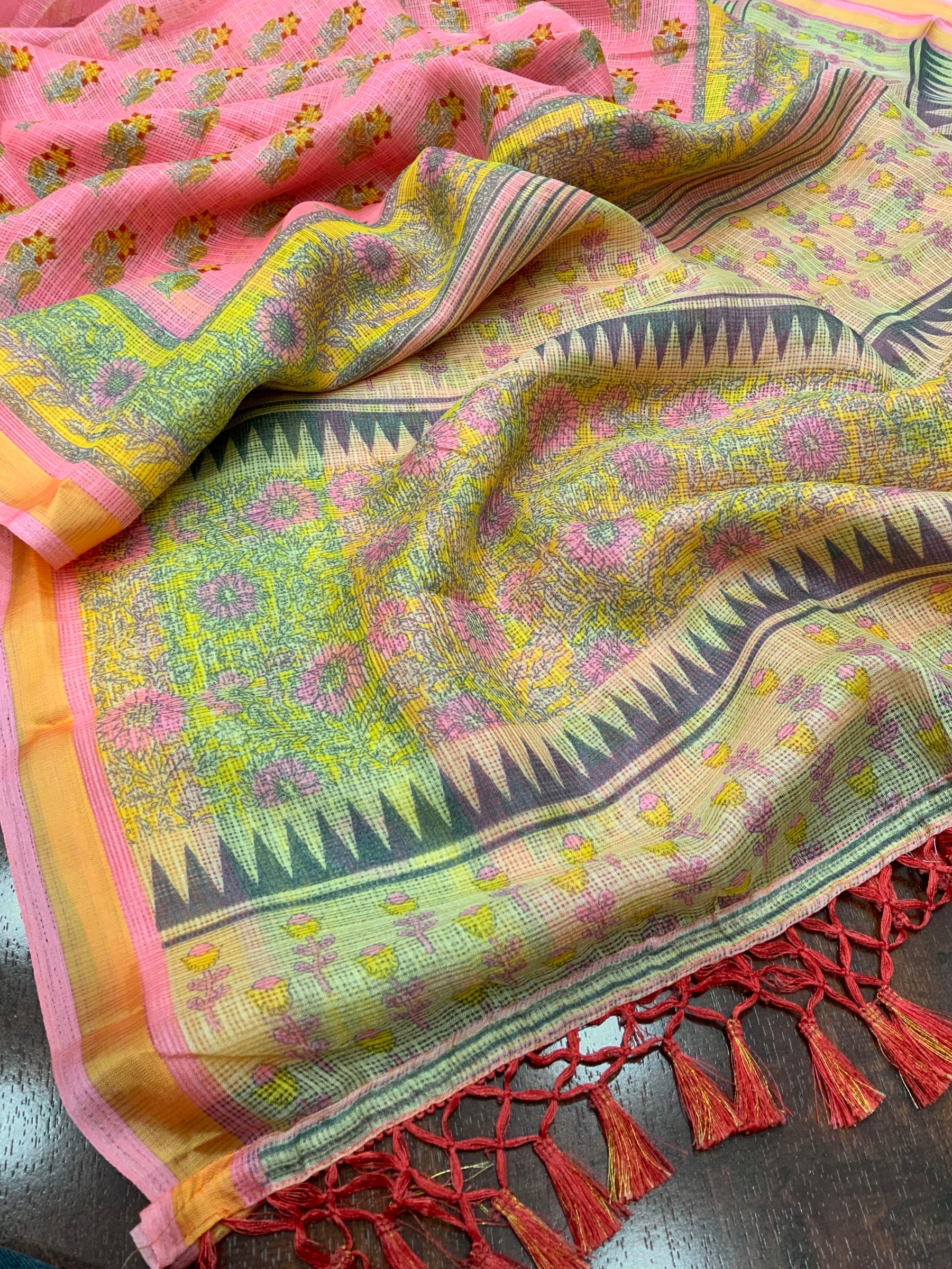 Sophisticated Women's Kota Silk Saree: Opulently Soft, Intricately Printed, and Adorned with a Weaving Pattu Border ClothsVilla