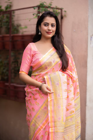 Sophisticated Women's Kota Silk Saree: Opulently Soft, Intricately Printed, and Adorned with a Weaving Pattu Border ClothsVilla
