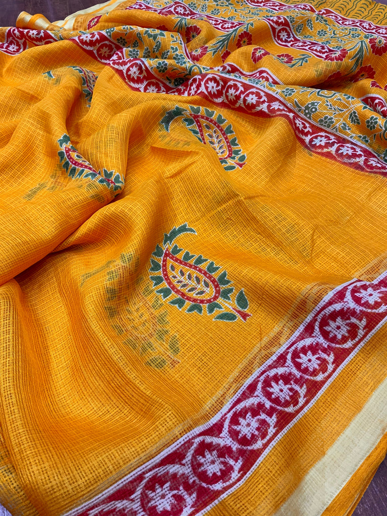Sophisticated Women's Kota Silk Saree: Soft, Printed, and Enriched with Weaving Pattu Border ClothsVilla