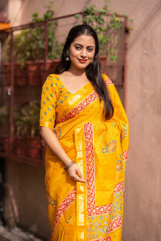Sophisticated Women's Kota Silk Saree: Soft, Printed, and Enriched with Weaving Pattu Border ClothsVilla