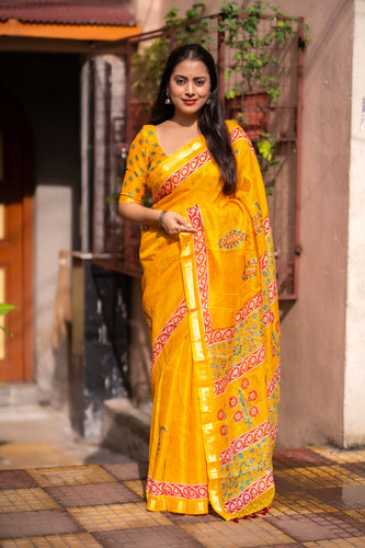 Sophisticated Women's Kota Silk Saree: Soft, Printed, and Enriched with Weaving Pattu Border ClothsVilla