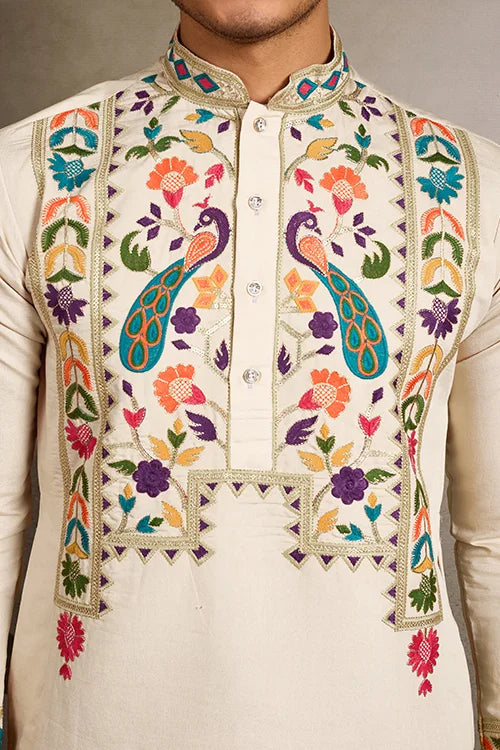 Beige Color Special Embroidered Kurta for Mens Wear Clothsvilla
