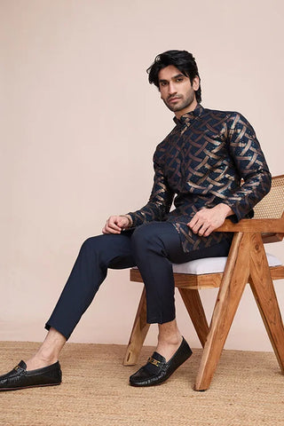 Navy Silk Men's Kurta for Special Occasions Clothsvilla