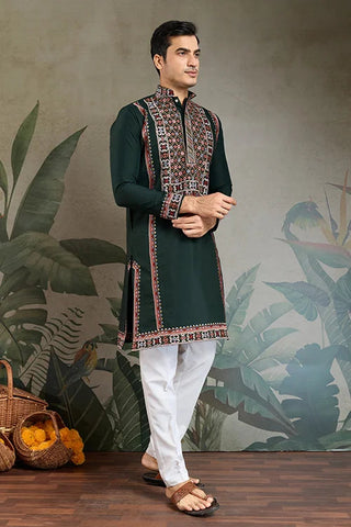 Party & Wedding Green Viscose Silk Kurta for Men Clothsvilla