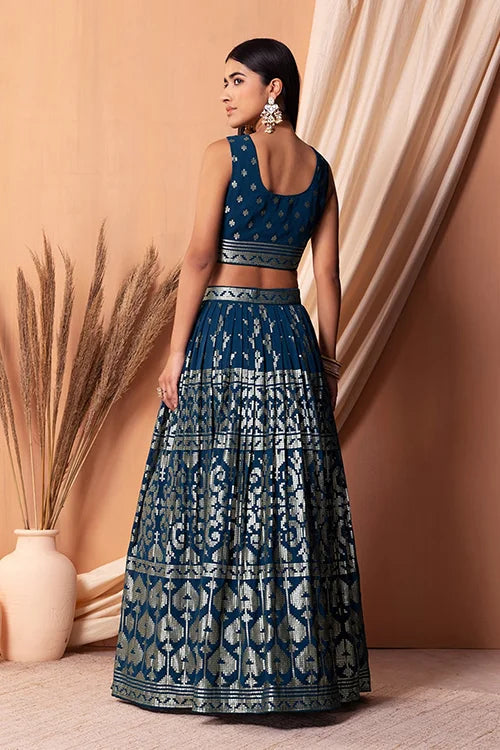 Blue Bollywood Lehenga Choli with Sequins & Embroidery Clothsvilla