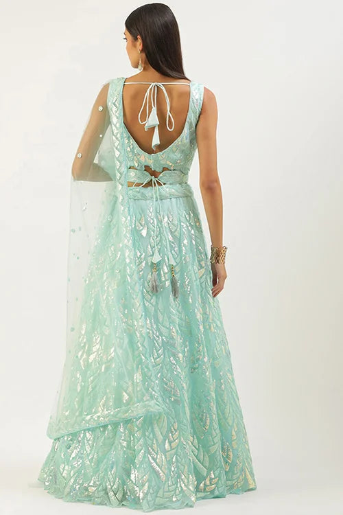 Bollywood Style Blue Lehenga Choli with Thread Embroidery Clothsvilla