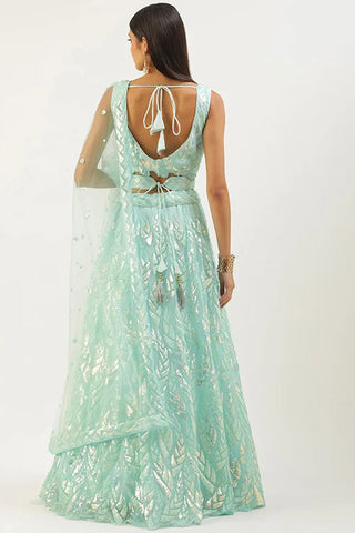 Bollywood Style Blue Lehenga Choli with Thread Embroidery Clothsvilla
