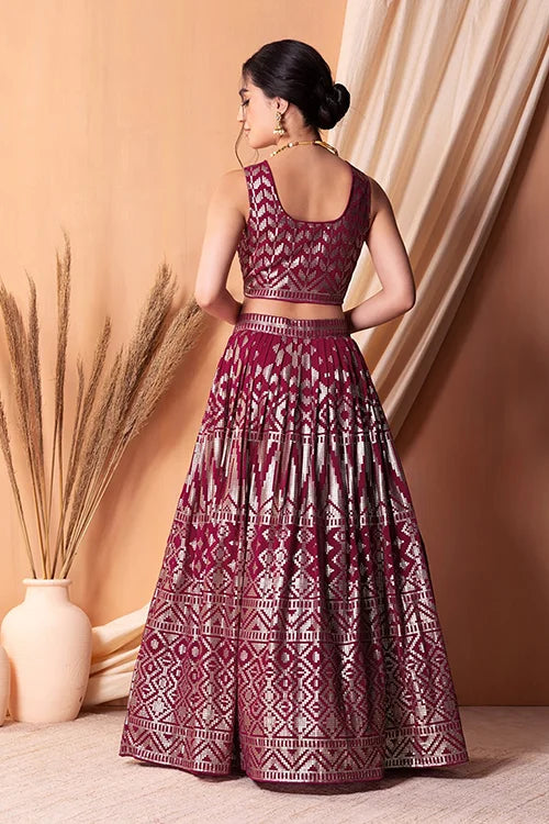 Dark Pink Georgette Lehenga Choli with Sequins Work Clothsvilla