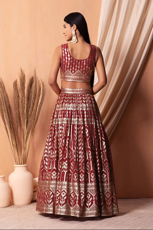 Maroon Georgette Lehenga Choli with Sequins Work Clothsvilla