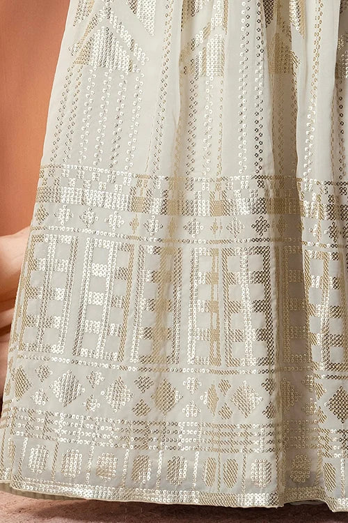 White Bollywood Georgette Lehenga Choli with Sequins Clothsvilla