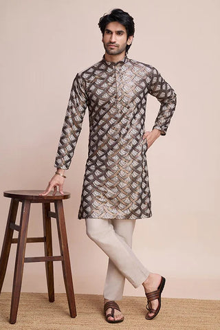 Stylish Beige Men's Kurta with Intricate Thread Detailing Clothsvilla