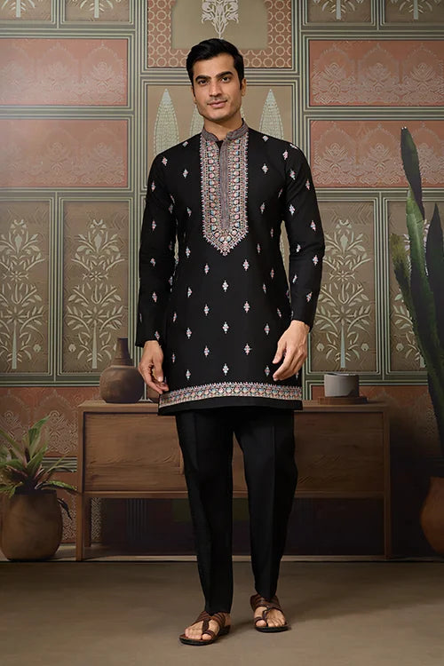 Black Mens Kurta with Stylish Koti for Wedding Wear Clothsvilla