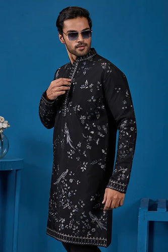 Magic Black Embroidered Stylish Kurta Set for Mens Wear Clothsvilla