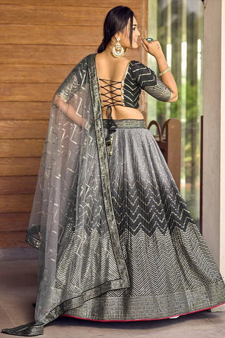Black Thread Embroidery Lehenga Choli with Dupatta Clothsvilla