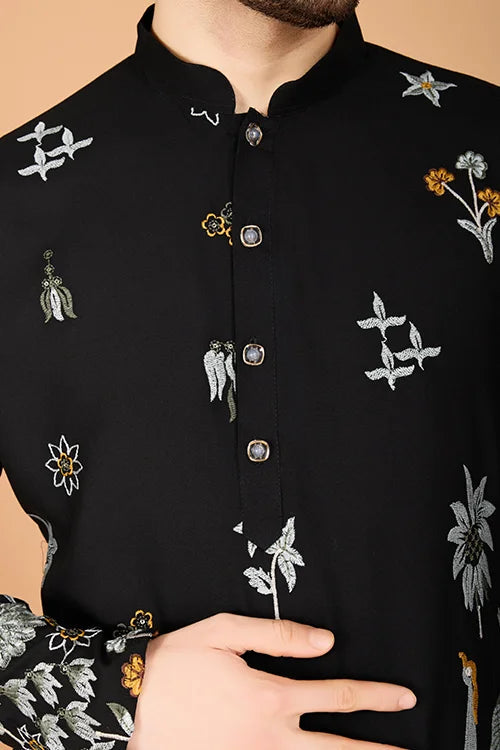Black Designer Viscose Rayon Men's Kurta Online Clothsvilla