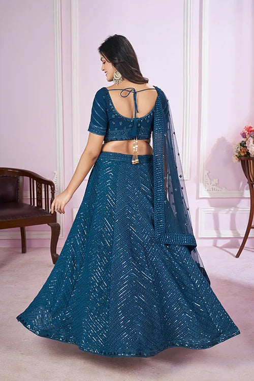 Stylish Blue Georgette Lehenga Choli with Net Dupatta Clothsvilla