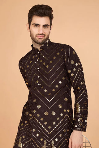 Brown Designer Men's Kurta – Viscose Rayon Fabric Clothsvilla