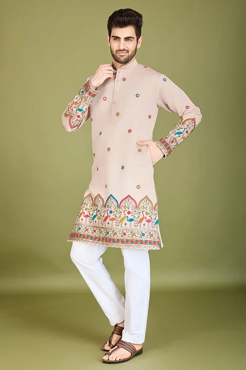 Designer Ivory Viscose Silk Men's Kurta Online Clothsvilla