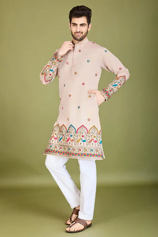 Designer Ivory Viscose Silk Men's Kurta Online Clothsvilla