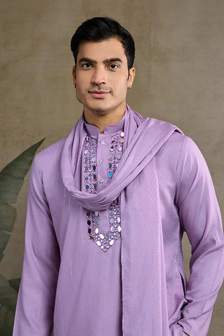 Dusty Pink Mirror Work Kurta for Men - Designer Wear Clothsvilla