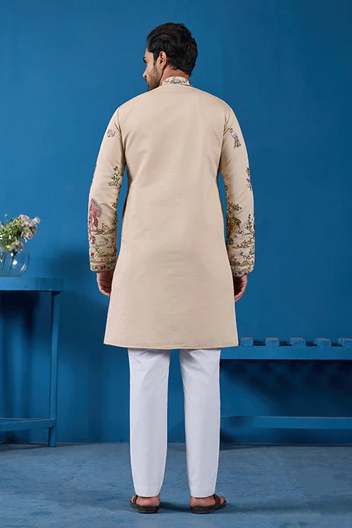 Perfect Festive Choice Beige Ethnic Kurta for Mens Wear Clothsvilla