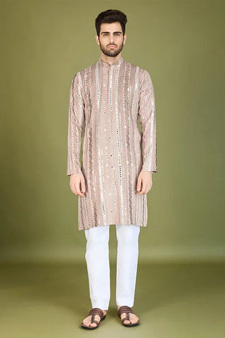 Viscose Rayon Ivery Color Heavy Embroidered Kurta for Men Clothsvilla