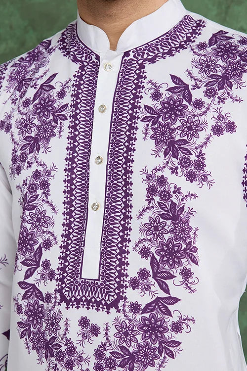 Purple Color Digital Printed Gents Kurta Pyjama Clothsvilla