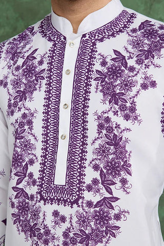 Purple Color Digital Printed Gents Kurta Pyjama Clothsvilla