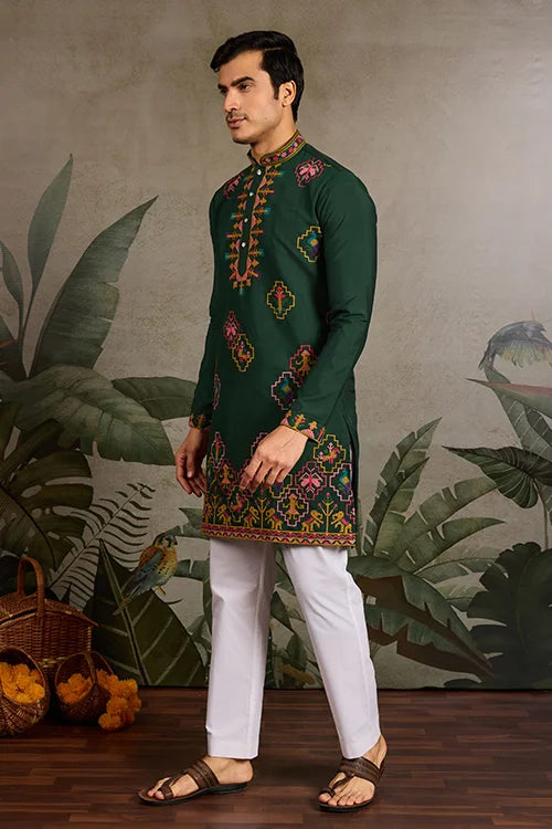 Embroidered Look Wedding Green Kurta for Men Clothsvilla