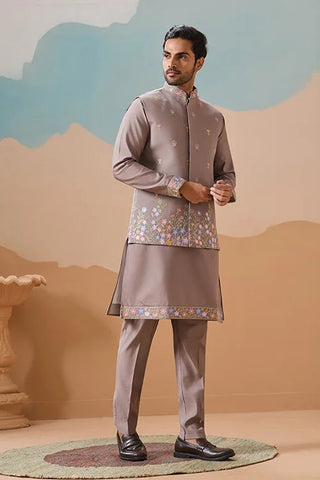 Elegant Grey Embroidered Koti Kurta Pant for Mens Clothsvilla