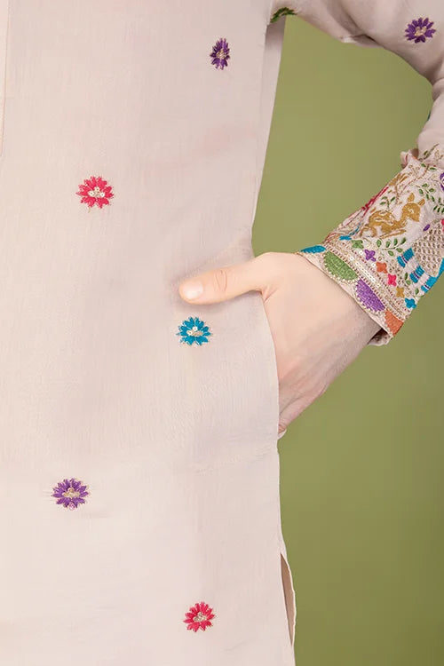 Ivory Viscose Silk Men's Kurta with Thread Work Clothsvilla