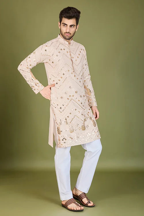Designer Ivory Viscose Rayon Kurta for Men Online Clothsvilla