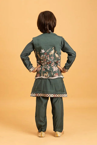 Party & Wedding Special Stylish Green Koti Kurta Set for Kids Clothsvilla