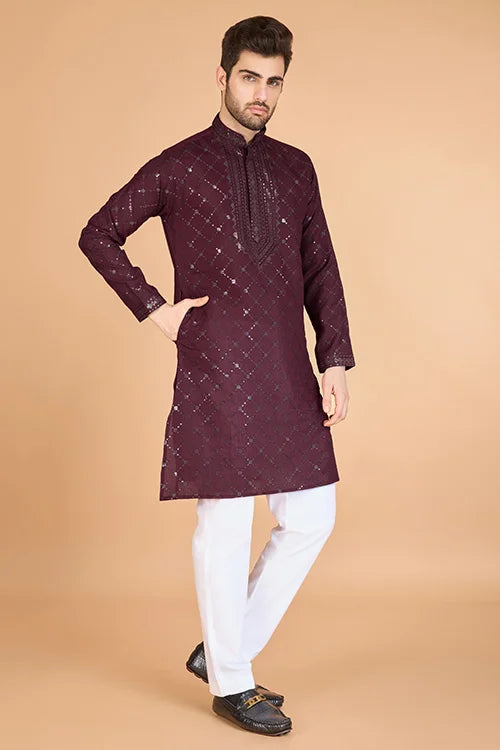 Maroon Stylish Sequence Embroidered Best Kurta for Men Clothsvilla