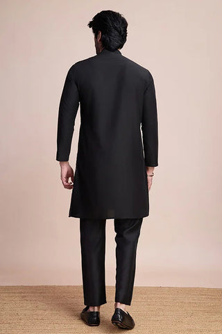Black Silk Embroidered Work Designer Men's Wear Kurta Clothsvilla